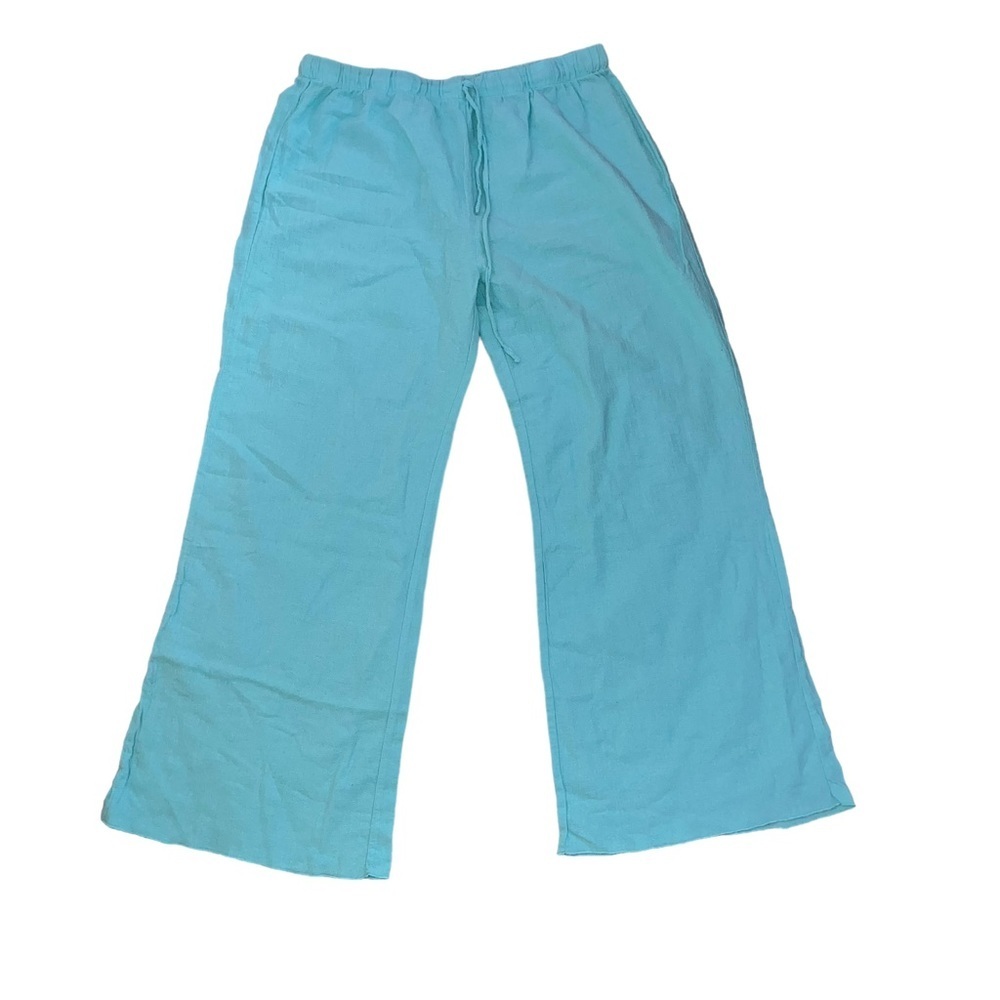 Lulu-B UPF 50+ Wide Leg Pants Cotton Beachy Pull On Loungewear Blue Size XL
